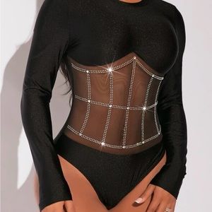 Sexy rhinestone glitter mesh bodysuit